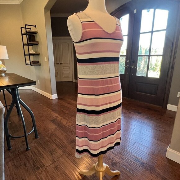 Sunday Sleeveless Midi Dress Knit Pink Striped S Small Opening & Bow in Back - Picture 6 of 12